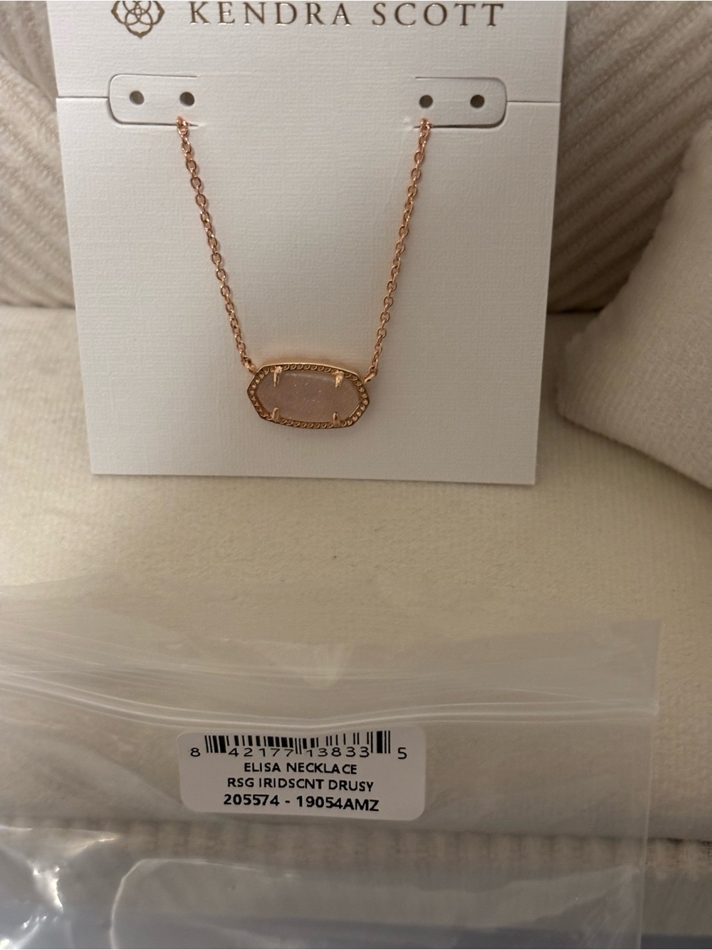Kendra Scott Rose Gold Necklace with Iridescent Pink Drusy
